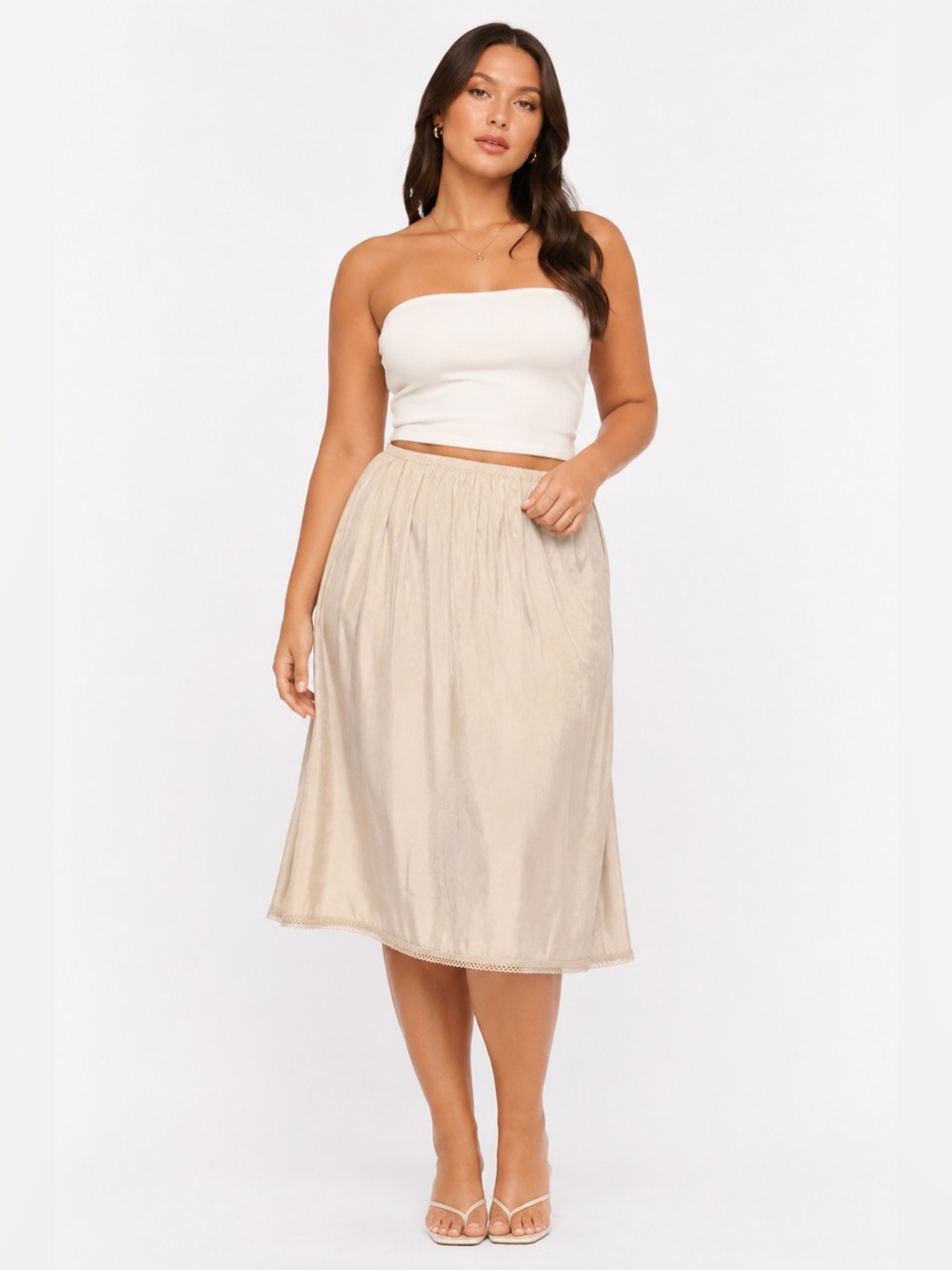 70s/80s European Vintage Triumph Silky Lace Slip Skirt (Tan/Nude) Size Large